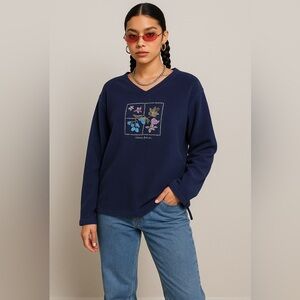 Northern Reflections Navy Embroidered Fleece Pullover Women’s L/XL 90s Vintage